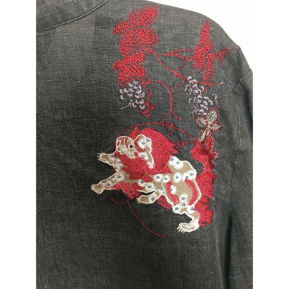 Citron Charcoal Blouse with Red Embroidery - Picture 2 of 5